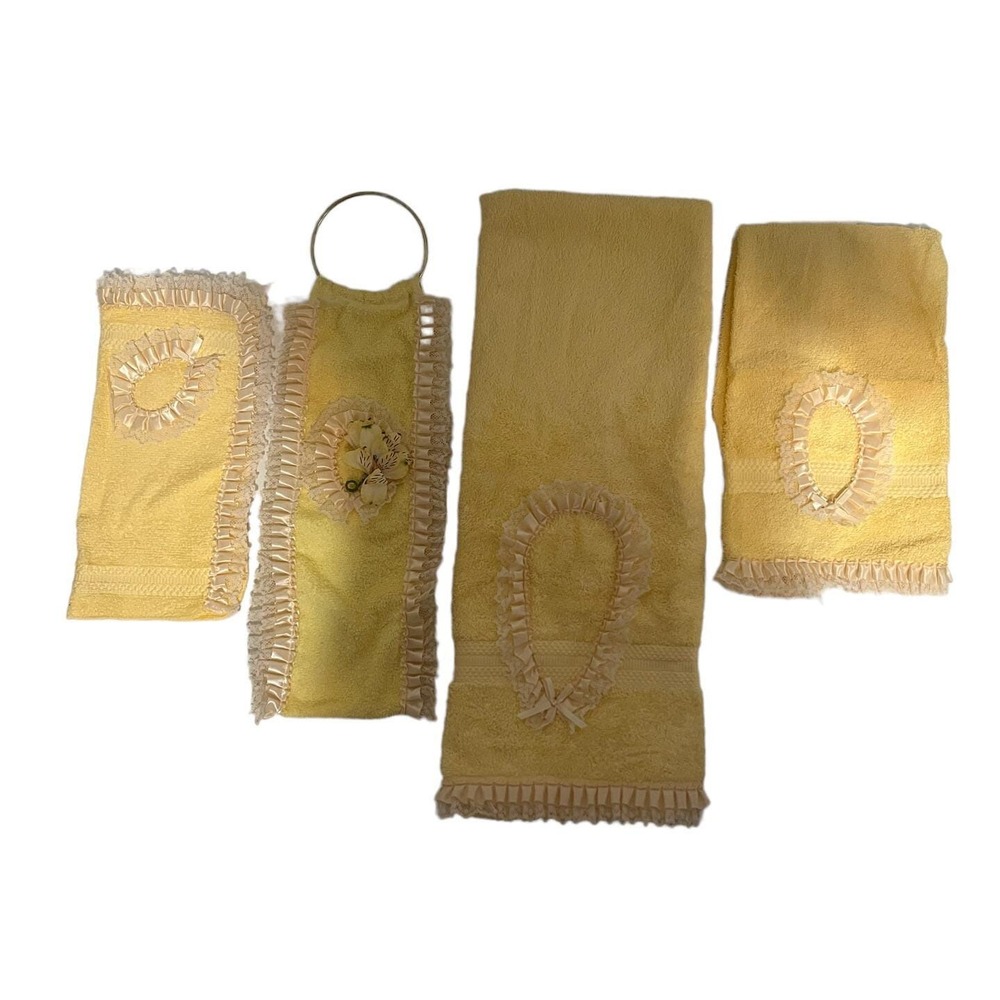 Vintage Cannon Bath Towel Set Decorative 4 Piece Lace Yellow Cottagecore